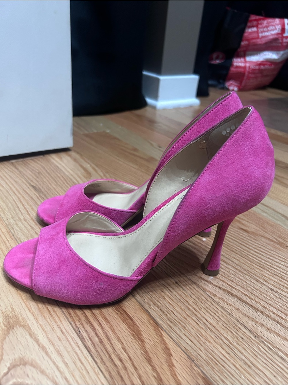 Vince Camuto Pink Suede Peep Toe Heels - Picture 2 of 7